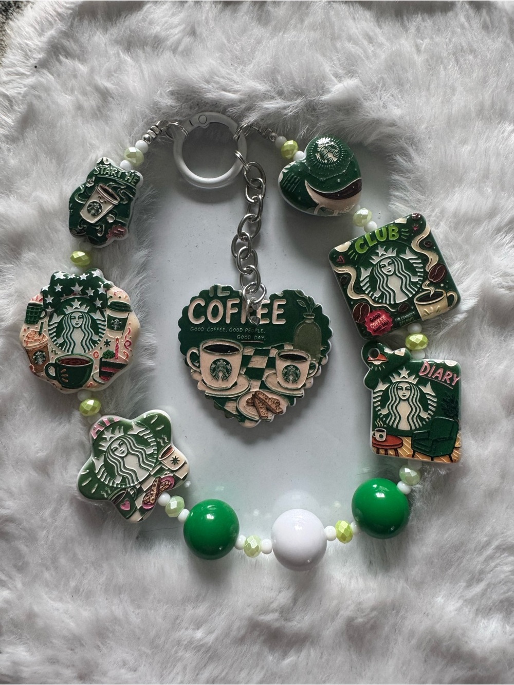 Starbucks Green and White Coffee Bag Charm